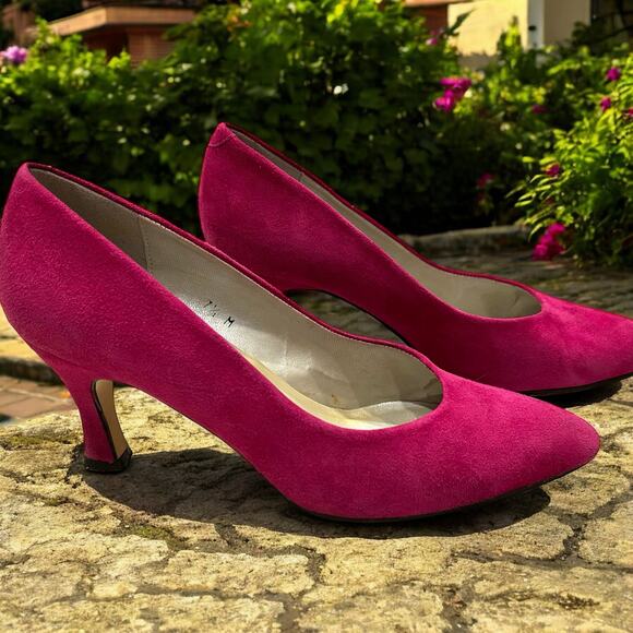 Vintage Liz Claiborne Fuchsia Magenta Pumps Pink Suede Heels Size 7.5 - Picture 7 of 9
